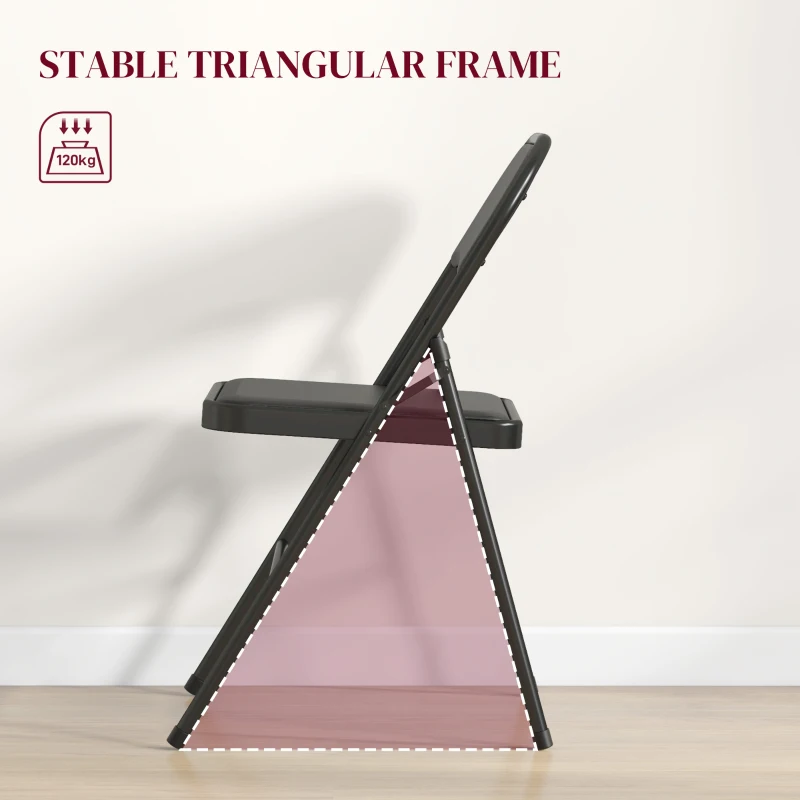 HOMCOM Set of 4 Metal Foldable Chairs, PU Leather Padded Folding Chairs with Cushion Seat and Open Back for Indoor, Black