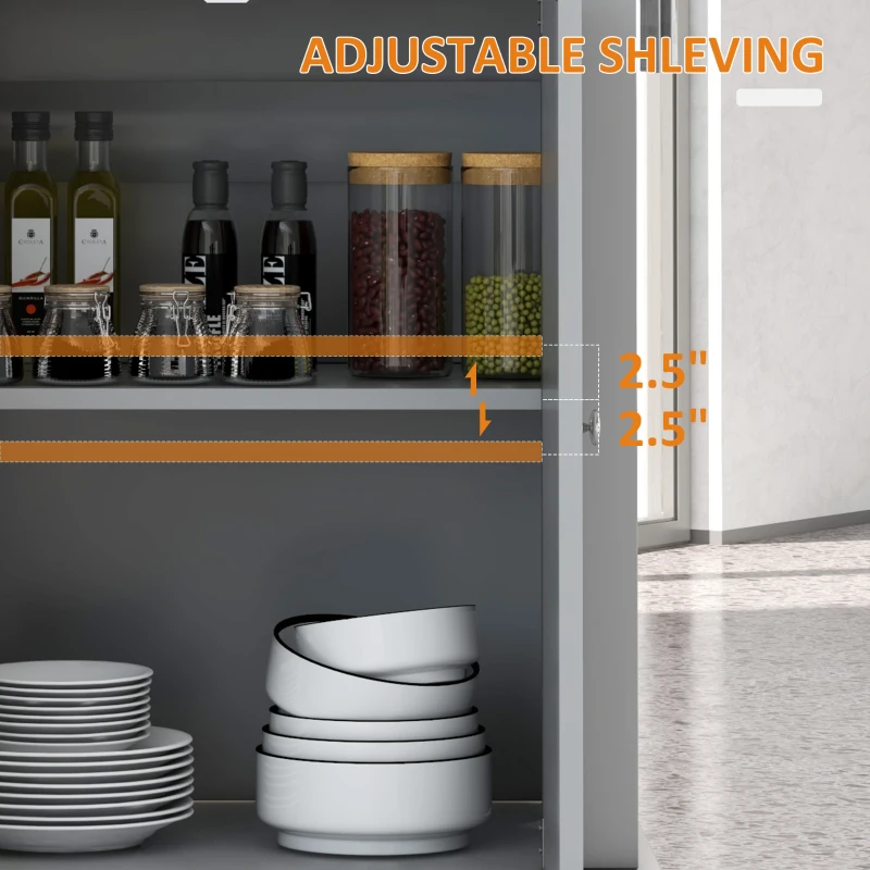 HOMCOM Rolling Kitchen Island Cart, Portable Serving Trolley Table with Drawer, Adjustable Shelf and 2 Towel Racks, Grey