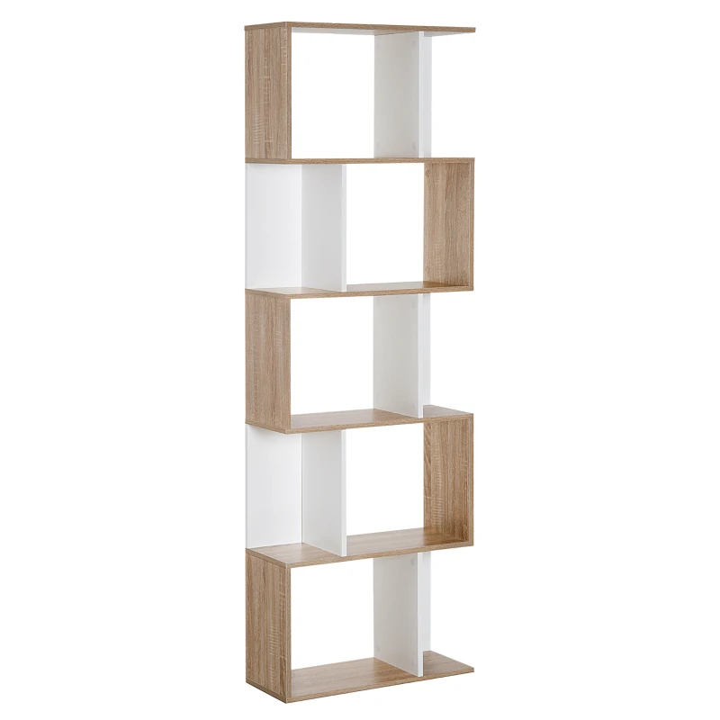HOMCOM 5-Tier Geometric Bookcase Display Shelf Storage Shelf Modern Room Divider Living Room Home Office Furniture, White