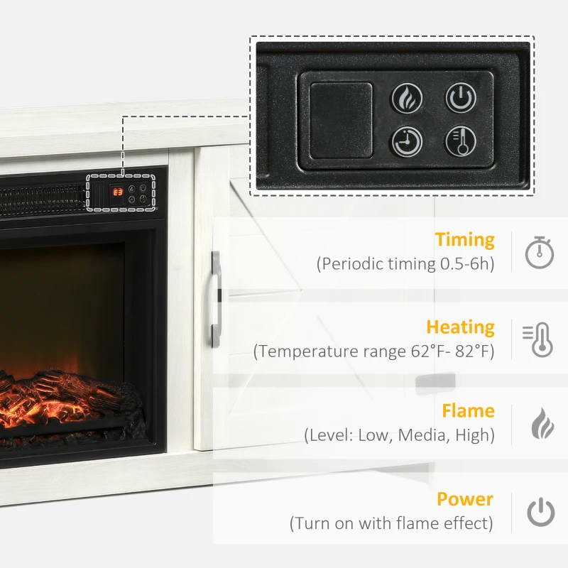HOMCOM Electric Fireplace TV Stand for TV's up to 60" Flat Screen, Living Room Media Entertainment Console with Doors, Adjustable Storage Shelves, White