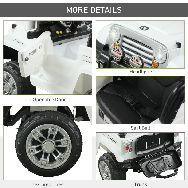 Aosom 12V Kids Battery Powered Off Road Truck with Remote Control Speeds Lights MP3 LCD Power Indicator Adjustable Speed White