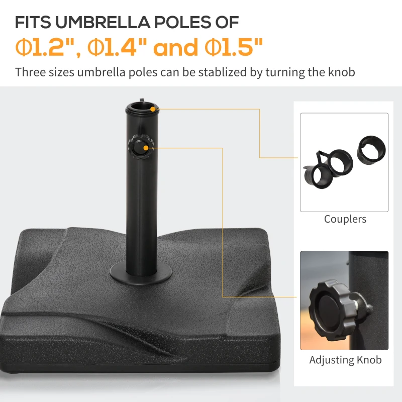 Outsunny 44lbs Square Cement Patio Umbrella Base Stand, Outdoor Garden Parasol Base Umbrella Weight Stand Holder Fits Φ1.3", Φ1.5" and Φ2.0" Pole - Black