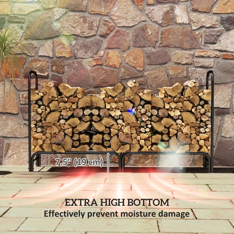Outsunny 6ft Outdoor Firewood Rack with Cover, Adjustable Wood Storage Holder, Indoor Outdoor Log Rack for Fireplace, Black