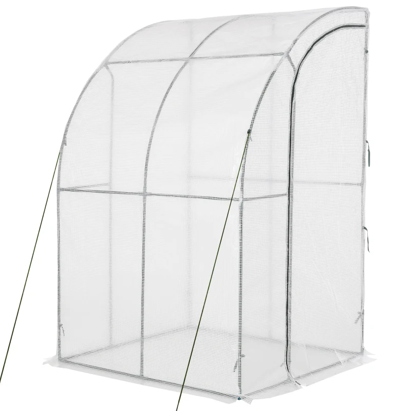 Outsunny 5' x 4' x 7' Outdoor Lean-to Walk-in Garden Greenhouse with Roll-Up Door Hot House for Plants Herbs Vegetables, White