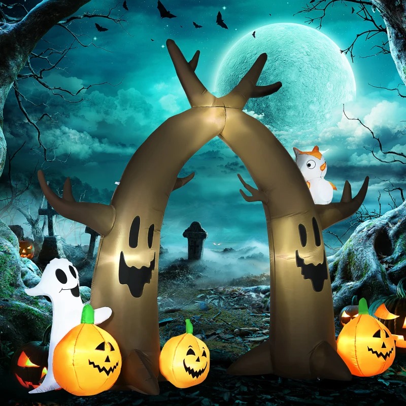 HOMCOM 10FT Gaint Halloween Inflatables Outdoor Decorations Dead Tree Archway with Ghost, Pumpkin, Blow Up Yard Decor with LED Lights  for Garden, Lawn, Party, Holiday
