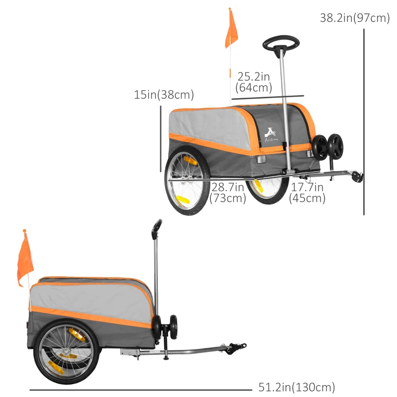 Aosom Bike Cargo Trailer & Wagon Cart, Multi-Use Garden Cart with Luggage Box, Quick Release 16'' Big Wheels, Safety Reflectors, Hitch and Handle