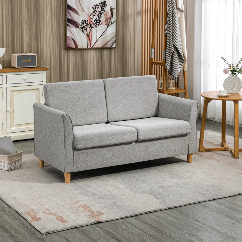 HOMCOM 2-Seat Sofa Two-Seater Couch with Armrests and Wood Legs for Living Room, Bedroom, Light Grey