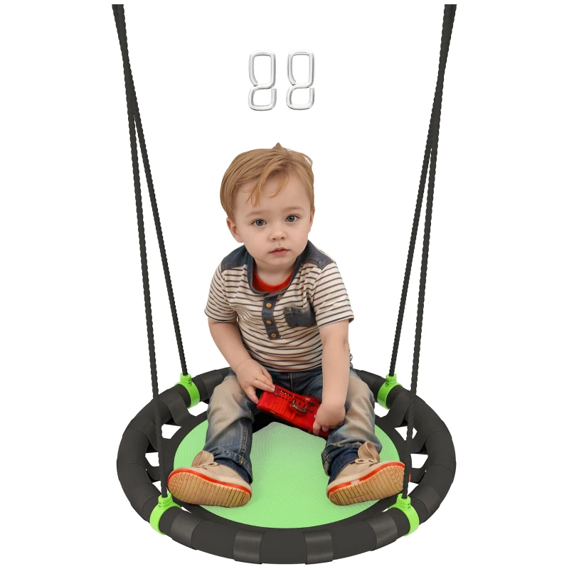 Qaba 24 inch Saucer Tree Swing Set for Kids with Adjustable Hanging Ropes for Outdoor, Backyard, Green