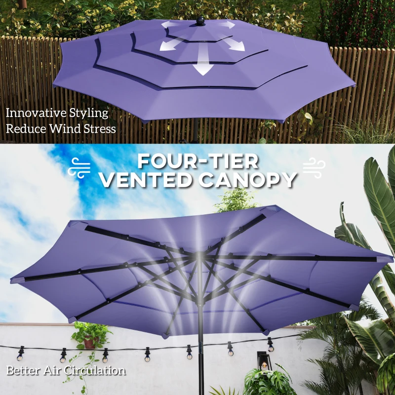 Outsunny 10.7FT Patio Umbrella with 8 Ribs, Crank, Push Button Tilt, Air Vents, for Backyard, Deck and Lawn, Purple