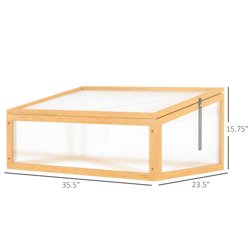 Outsunny Wooden Cold Frame Greenhouse Garden Portable Raised Planter with Openable Top for Indoor, Outdoor, Flowers, Vegetables, Plants, 35.5"x23.5"x15.75", Light Brown