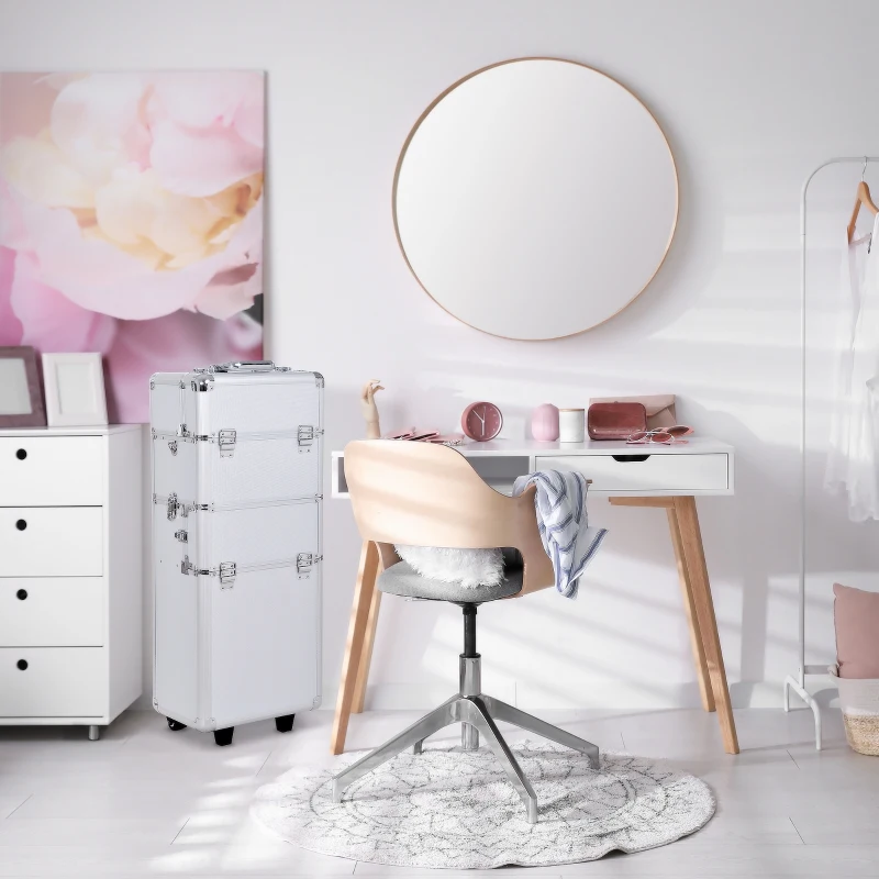 HOMCOM Pro 3 in 1 Portable Aluminum Makeup Cases Rolling Cosmetic Organizer Box, Black (Silver)