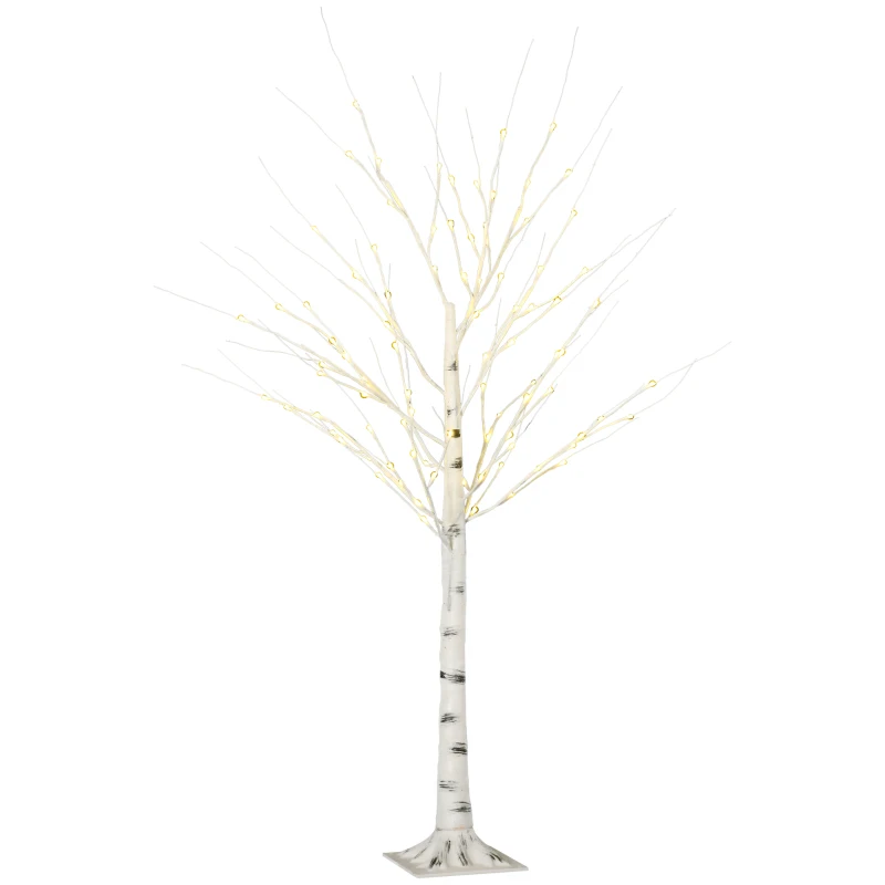 HOMCOM 5 ft Artificial Birch Tree Light with Pre-Lit LED Light for Home Party, Indoor and Covered Outdoor Use