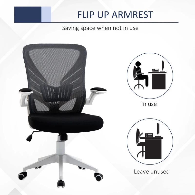 Vinsetto Mesh Office Chair Swivel Task Desk Chair with Lumbar Back Support, Flip-Up Arm, Adjustable Height for Home Office, Grey/Black