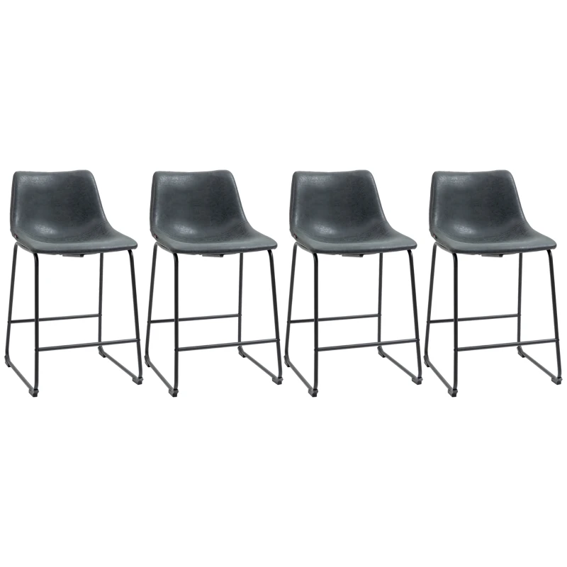HOMCOM Counter Height Bar Stools, Vintage PU Leather Barstools with Footrest for Dining Room, Home Bar, Kitchen, Set of 4, Black