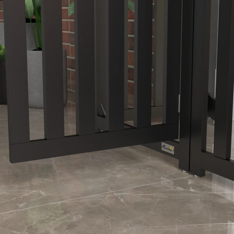PawHut Foldable Dog Gate with Door, 4 Panels Fressstanding Pet Gate, Black