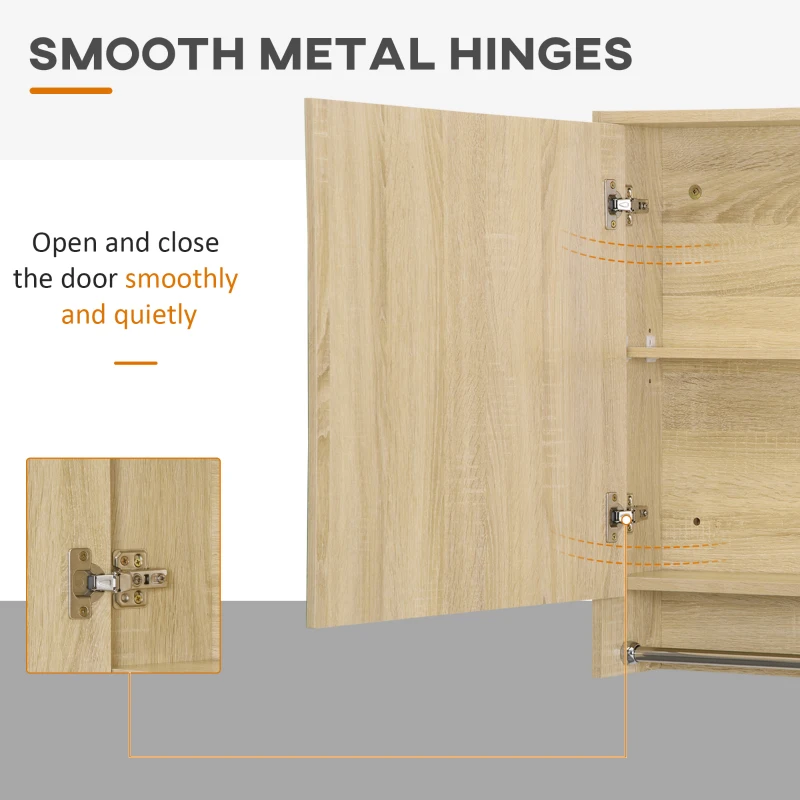 kleankin Wall Mounted Medicine Cabinet, 31.5"W x 27.5"H Bathroom Mirror Cabinet with Tower Bar, Single Mirrored Door, Shelves, Natural