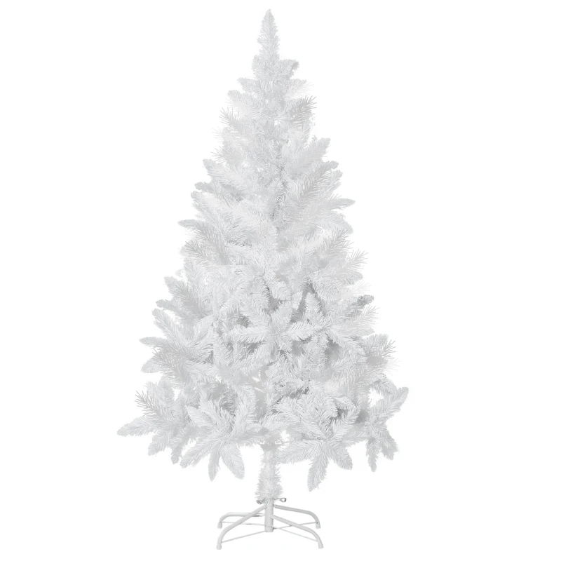 HOMCOM 5ft Artificial Christmas Tree with Pine Realistic Branches, Auto Open, for Indoor Decoration, White