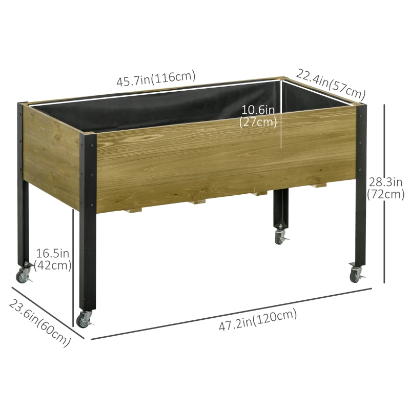 Outsunny Elevated Planter Box with Legs and Lockable Wheels, Mobile Raised Garden Bed with Metal Legs and Non-woven Fabric, for Vegetable Flower Herb