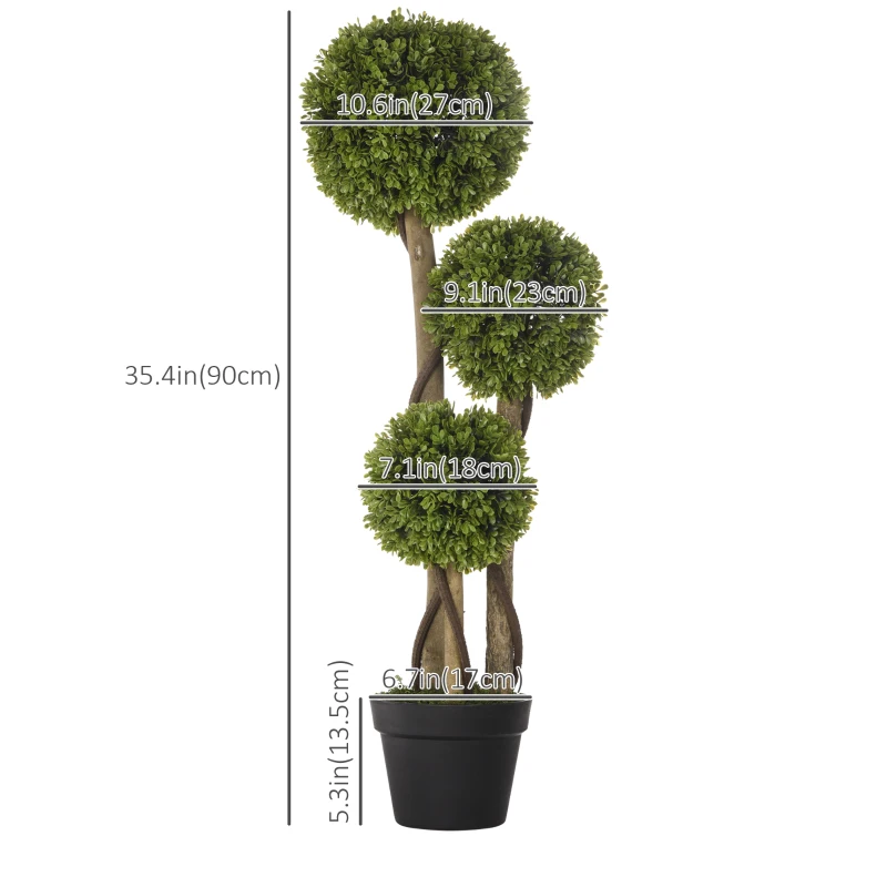 HOMCOM Set of 2 3FT Artificial Tree Bamboo Tree Fake Plants in Pot for Home Office Living Room Decor, Green