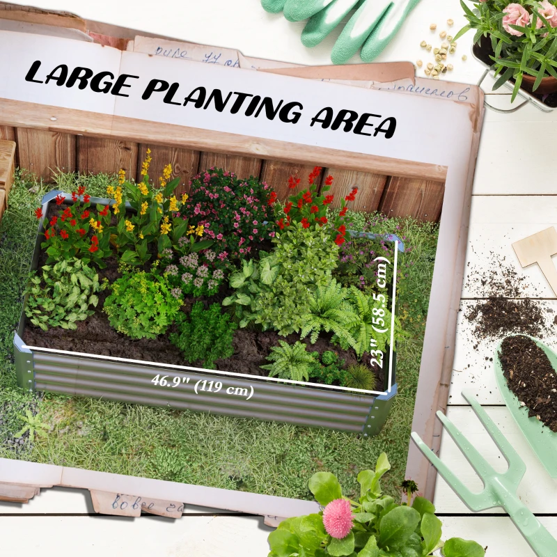 Outsunny 4'x2'x1' Galvanized Raised Bed, Bottomless Elevated Planter Box for Growing Flowers, Herbs and Vegetables, Silver