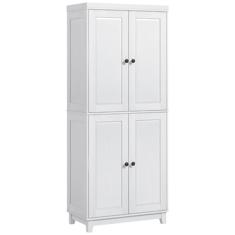 HOMCOM 72.5" Kitchen Cabinet, Pantry Storage Cabinet with 4 Doors and 2 Adjustable Shelves for Dining Room, White