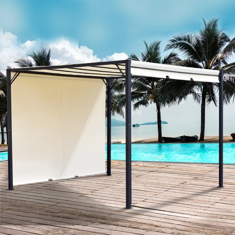 Outsunny 10' x 10' Steel Pergola Retractable Water Resistant Canopy- Cream White