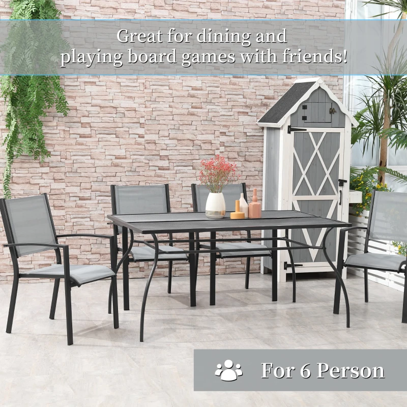 Outsunny 59" Outdoor Dining Table, Metal Frame Rectangular Patio Table for 6 with Mesh Tabletop for Garden, Backyard and Lawn, Black