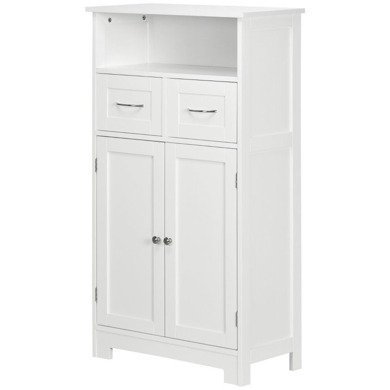 kleankin Bathroom Cabinet Organizer, Freestanding Small Storage Cabinet with Two Drawers and Adjustable Shelf for Living Room, or Entryway, White