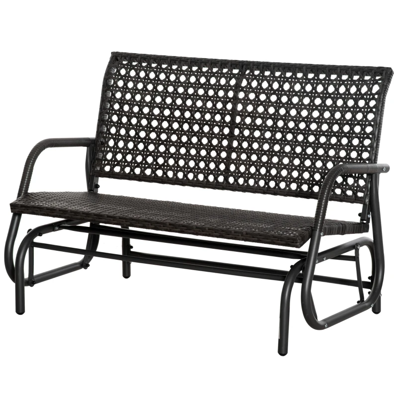 Outsunny 2-Person Outdoor Wicker Glider Bench, Patio Garden PE Rattan Swing Loveseat Chair with Extra Wide Seat and Curved Backrest for Porch, Backyard, Poolside, or Lawn, Dark Grey