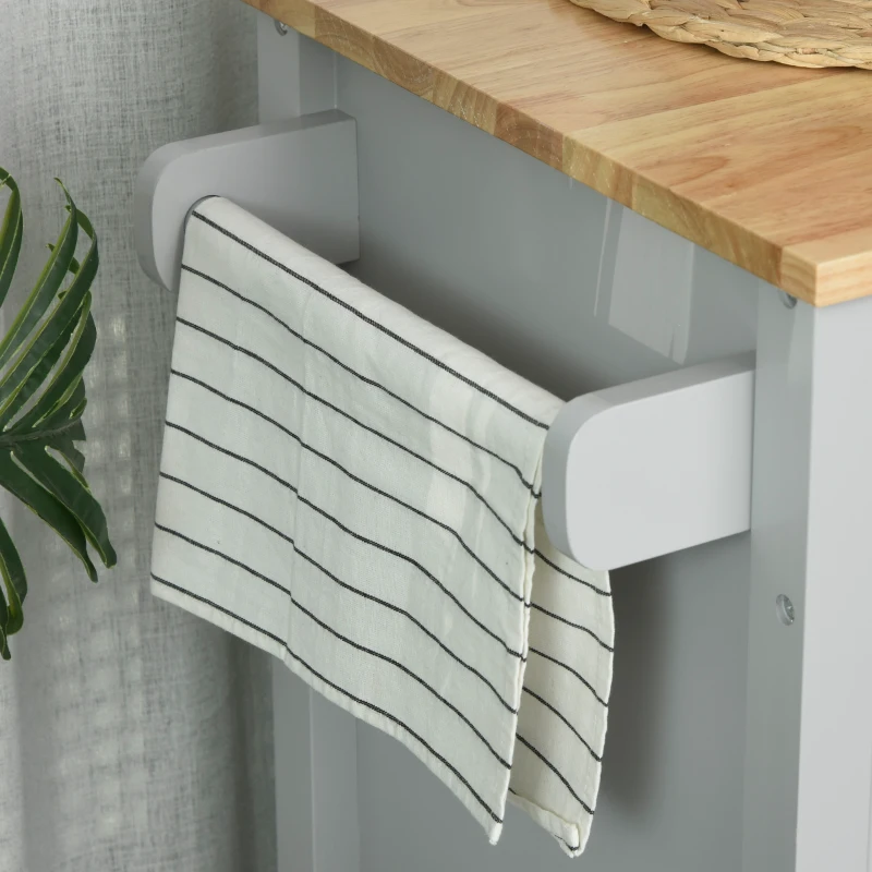 HOMCOM Wooden Rolling Kitchen Island on Wheels,  Kitchen Cart with Drawer for Dining Room, Grey