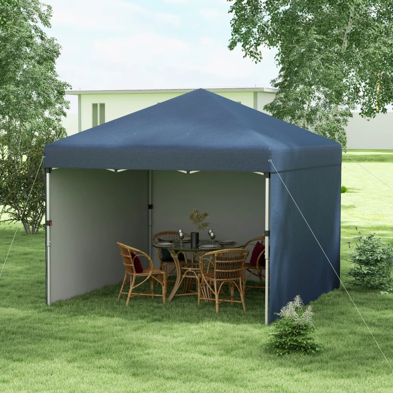Outsunny 10' x 10' Pop Up Canopy with Sidewalls, Weight Bags and Carry Bag, Height Adjustable Tent for Parties, Navy