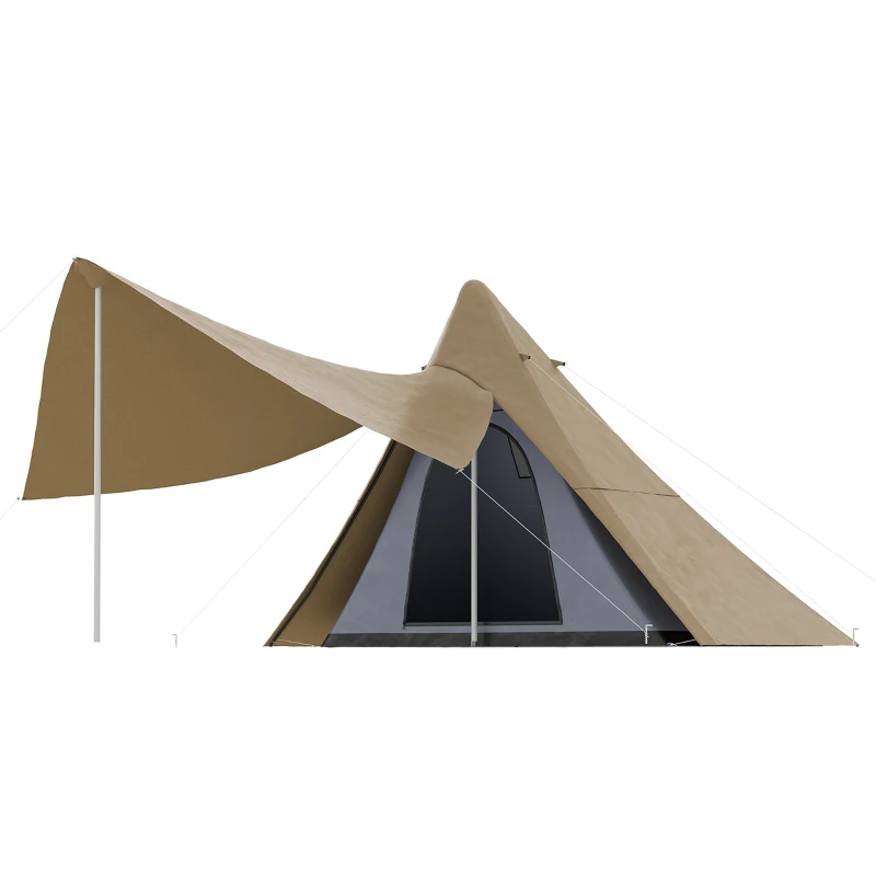 Outsunny 15.4'x15.4'x8.5' Teepee Tent, Waterproof Camping Tent with Porch Area, Floor and Carry Bag, for 2-3 Person Outdoor Backpacking Camping Hiking, Coffee