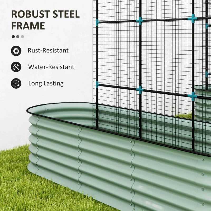Outsunny Raised Garden Beds Set with Arch Trellis, Climbing Net, Galvanized Planter Box for Climbing Vegetables Flowers Herbs