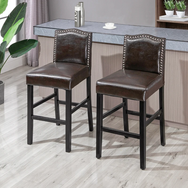 HOMCOM 2 Pieces Retro Style Bar Stools Tall Chair with Back  Footrest for Home Pub