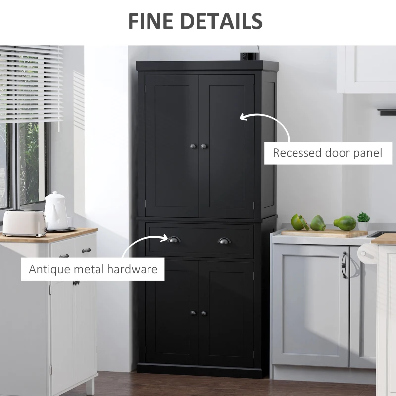 HOMCOM Long Standing Kitchen Cabinet w/ 2 Drawers MDF Board Black