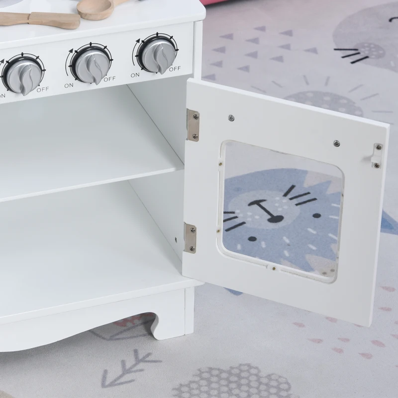 Qaba Kids Kitchen Playset with Telephone, Wooden Kitchenette for kids with Cookware, Storage Cabinet, Water Dispenser, Blackboard, Toddler Pretend Play Kitchen with Cooking Accessories for Aged 3+