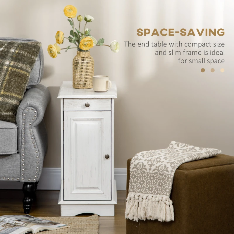 HOMCOM Flip Top End Side Table with Storage Drawer and Cabinet, 11.5" x 24" x 24.25", White