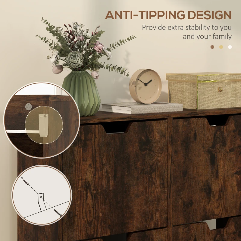 HOMCOM Shoe Storage Cabinet with 4 Flip Drawers and Adjustable Shelf, Shoe Cabinet for 8-16 Pairs of Shoes, Rustic Brown