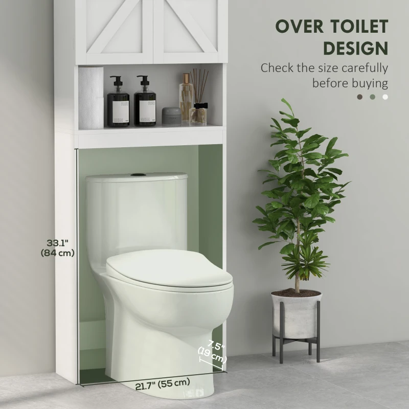HOMCOM Over The Toilet Cabinet, Modern Bathroom Above Toilet Storage with Barn Doors and Open Shelf, White