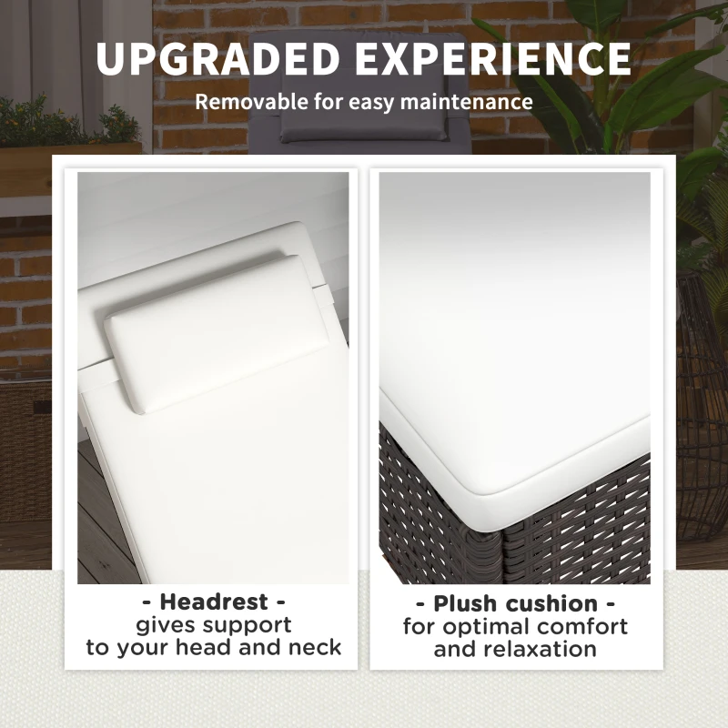 Outsunny 2 Reclining Chaise Lounge Chairs, Rolling Outdoor Chairs with Cushion, Pillow, Headrest, Armrests, and Wheels, Cream