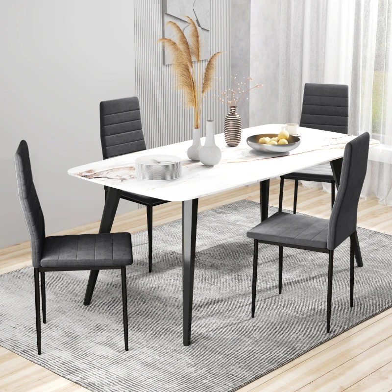 HOMCOM Modern Dining Chairs, Set of 4, High Back Upholstery and Metal Legs for the Living Room, Kitchen, Home Office, Grey