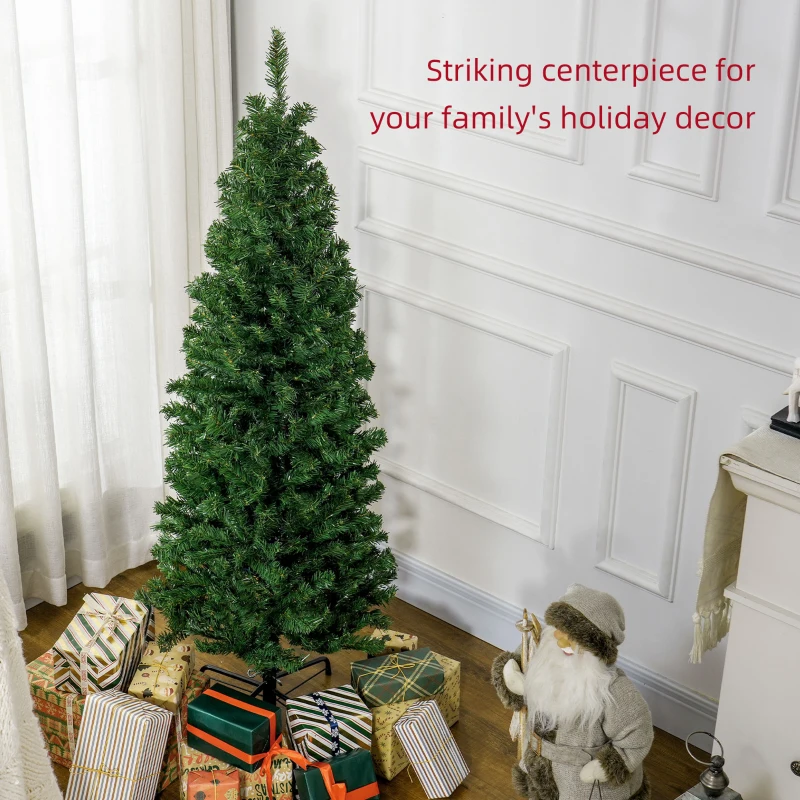 HOMCOM 5FT Pencil Christmas Tree, Artificial Christmas Tree with Automatic Open for Home Party, Green