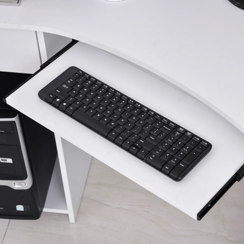 HOMCOM 47" L-Shaped Desk with Keyboard Tray, Computer Corner Desk for Small Space with Shelves, Drawer, CPU Stand, Home Office Writing Table, White