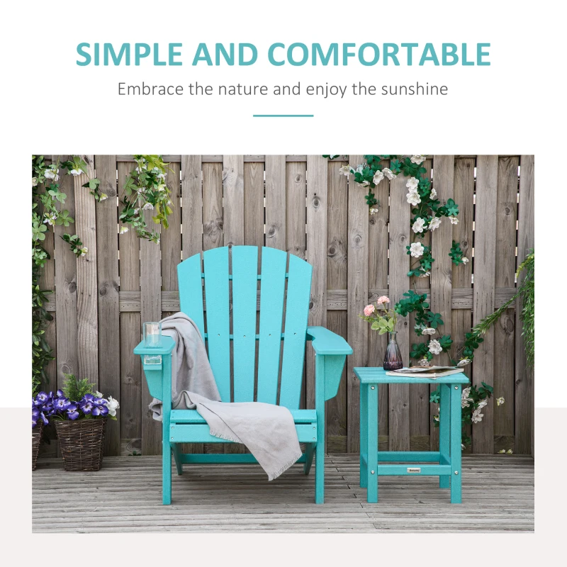 Outsunny Adirondack Chair with Cup Holder, All Weather Patio Chair HDPE Lounger, Fire Pit Seating High Back and Wide Seat for Outdoor, Backyard, Garden, Deck, Lawn, Light Blue