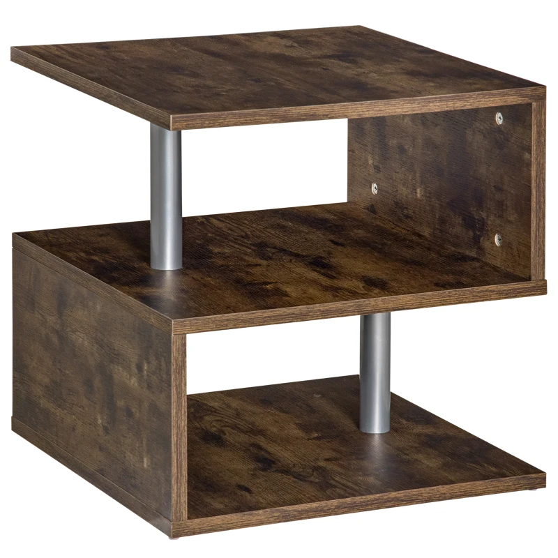 HOMCOM 3 Tier S-Shaped Side Table, Industrial End Table, Small Coffee Table with Open Storage Shelf for Living Room