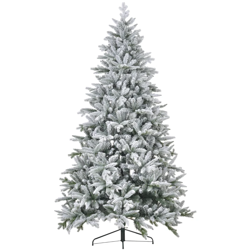 HOMCOM 8ft Artificial Flocked Christmas Tree with Snow Tips, Easy Assembly, Hinged Xmas Tree for Home Office Holiday
