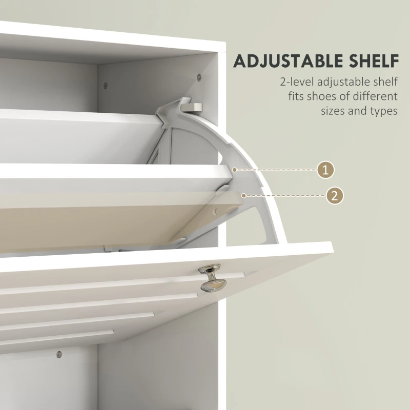 HOMCOM Narrow Shoe Storage Cabinet, 3 Flip Drawers, Adjustable Shelves, 24 Pairs Capacity, White