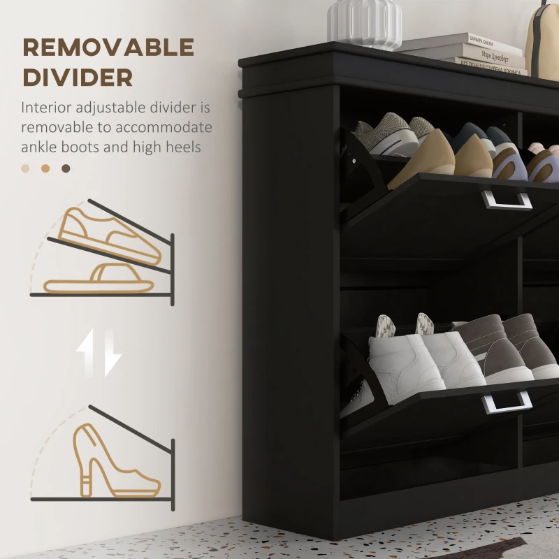 HOMCOM Shoe Storage Cabinet with 4 Flip Drawers and Adjustable Shelves, Narrow Shoe Cabinet for 20 Pairs of Shoes, Black