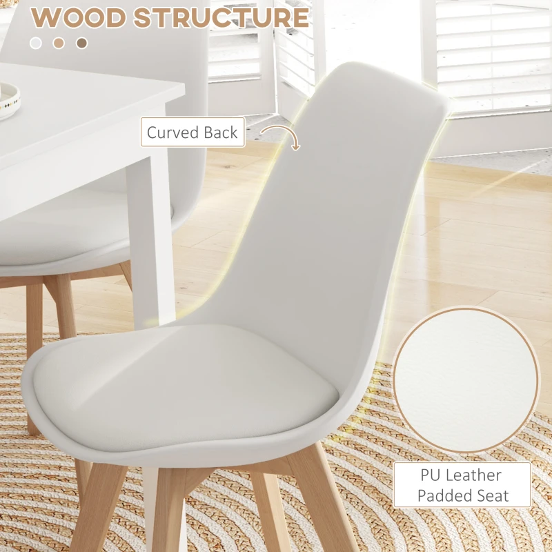 HOMCOM Modern Dining Table Chairs Set of 4, Rubber Wood Kitchen Table Chairs with PU Leather Cushion for Living Room, Bedroom