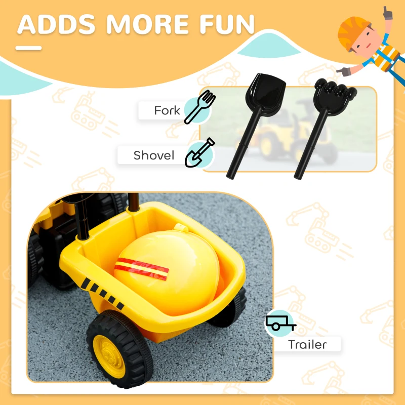 Qaba Caterpillar Licensed Ride-On Construction Toy with Shovel & Trailer, No Power Ride-on Tractor for 18-36 Months